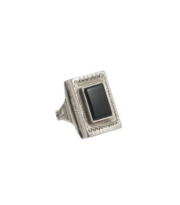 Bague Touareg en Argent travaillé et Onyx, Collection Afrique, pour femme