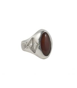 African Engraved Ring, forged Silver and Onyx, for women