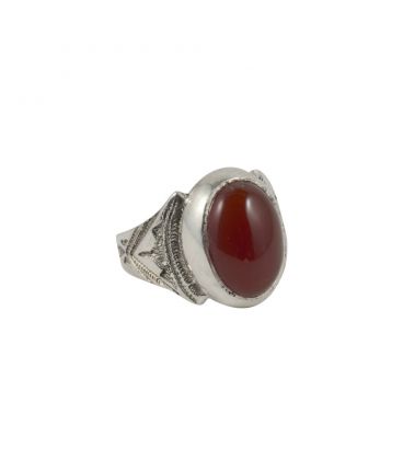 African Engraved Ring, forged Silver and Onyx, for women