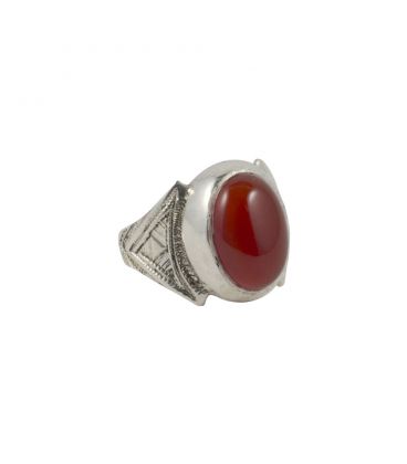 African Engraved Ring, forged Silver and Onyx, for women