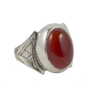 African Engraved Ring, forged Silver and Onyx, for women