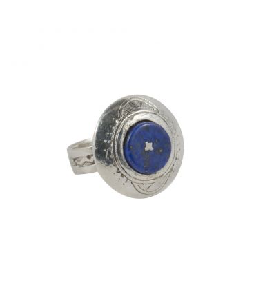 BAGUE TOUAREG RONDE EN ARGENT ET LAPIS LAZULI, COLLECTION AFRIQUE, POUR FEMME