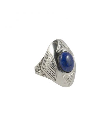 CHEVALIÈRE TOUAREG EN ARGENT ET LAPIS LAZULI, COLLECTION AFRIQUE, POUR HOMME ET FEMME