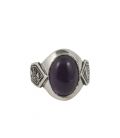 CHEVALIÈRE TOUAREG EN ARGENT GRAVE ET AMETHYSTE, COLLECTION AFRIQUE, POUR HOMME ET FEMME