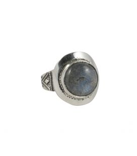 BAGUE TOUAREG RONDE EN ARGENT GRAVE ET LABRADORITE, COLLECTION AFRIQUE, POUR FEMME