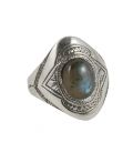 BAGUE TOUAREG RONDE EN ARGENT GRAVE ET LABRADORITE, COLLECTION AFRIQUE, POUR FEMME