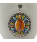Liquid Silver necklace. Zuni multicolored square pendant, for women and girls.