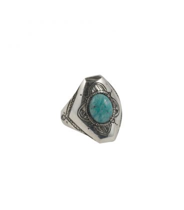 BERBER WOMAN RING, SILVER AND ONYX CABOCHON