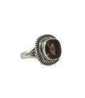 INDIAN RING, EMBROIDERED SILVER AND SMOKED QUARTZ, FOR WOMEN