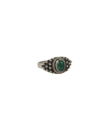 BAGUE EN ARGENT ET PETITE MALACHITE, COLLECTION INDE, POUR FEMME 