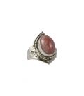 Indian Ring, beautiful rectangular Rhodocrosite on embroidered Silver, for woman