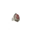 Indian Ring, beautiful rectangular Rhodocrosite on embroidered Silver, for woman