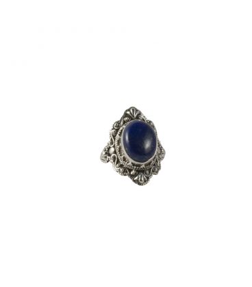 Bague Indienne Femme, superbe Lapis Lazuli monté sur Argent brodé