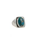 BAGUE EN ARGENT ET TURQUOISE "BLUE COPPER" RECTANGLE, COLLECTION INDE, POUR HOMME ET FEMME 