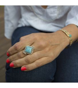 Bague Larimar losange, création originale Banditas en Argent 925, fait main, pour femme