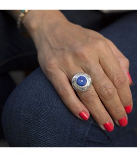 BAGUE TOUAREG RONDE EN ARGENT ET LAPIS LAZULI, COLLECTION AFRIQUE, POUR FEMME