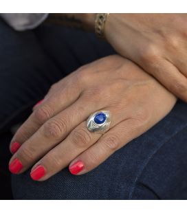 CHEVALIÈRE TOUAREG EN ARGENT ET LAPIS LAZULI, COLLECTION AFRIQUE, POUR HOMME ET FEMME