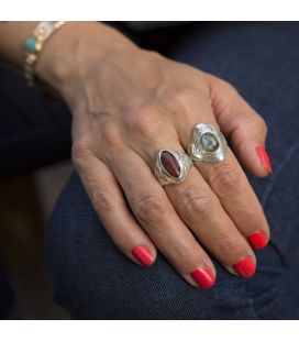 African Engraved Ring, forged Silver and Onyx, for women