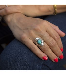 CHEVALIÈRE TOUAREG EN ARGENT ET AMAZONITE, COLLECTION AFRIQUE, POUR HOMME ET FEMME