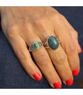 BAGUE EN ARGENT ET PETITE MALACHITE, COLLECTION INDE, POUR FEMME 