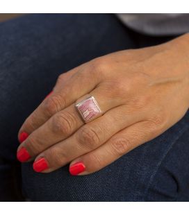 Indian Ring, beautiful rectangular Rhodocrosite on embroidered Silver, for woman