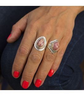 Indian Ring, beautiful rectangular Rhodocrosite on embroidered Silver, for woman