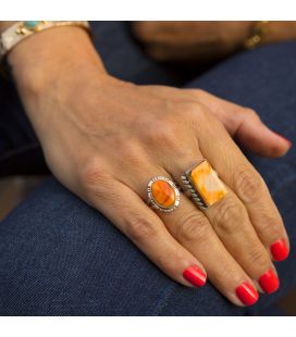 Native American Navajo rectangle, Ring, Spiney Oyster and Silver 925, for women