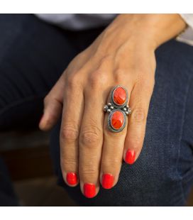 Bague Amérindienne Navajo, Spiney Oyster sur Argent travaillé, pièce unique par D.Begay, pour femme 