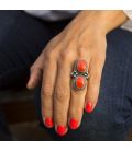 Bague Amérindienne Navajo, Spiney Oyster sur Argent travaillé, pièce unique par D.Begay, pour femme 