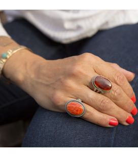 Bague Amérindienne Navajo, Spiney Oyster sur Argent travaillé, pièce unique par D.YAZZIE, pour femme 