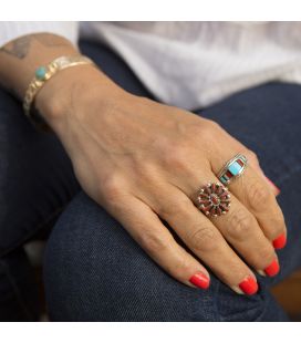 Bague Zuni "Needle Point " Argent et Corail, femme et enfant 