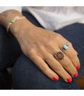 "Zuni" NeedlePoint Ring, Silver and Coral, for woman