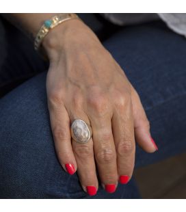 INDIAN RING, SILVER 925 AND LAGUNA LACE AGATE, FOR WOMEN