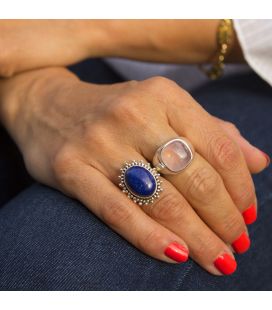 INDIAN RING, SILVER AND PINK QUARTZ, FOR WOMEN