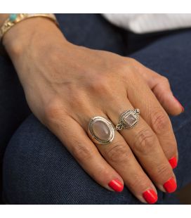 INDIAN RING, SILVER AND PINK QUARTZ, FOR WOMEN