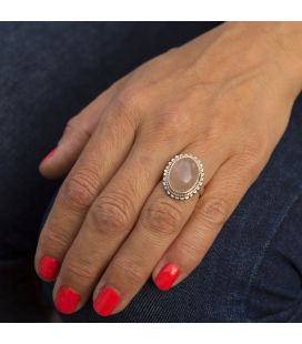 BAGUE EN ARGENT ET QUARTZ ROSE OVALE, COLLECTION INDE, POUR FEMME ET ENFANT 