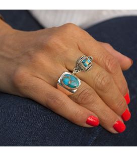 INDIAN RING, SILVER 925 AND BLUE COPPER TURQUOISE, FOR WOMEN