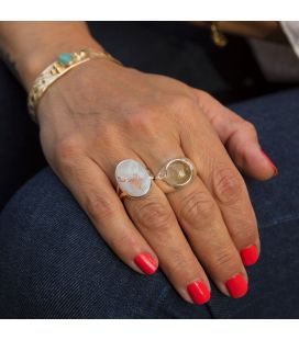 CHEVALIÈRE EN ARGENT ET QUARTZ RUTILE ROND, COLLECTION INDE, POUR HOMME ET FEMME 