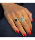 BAGUE EN ARGENT ET ONYX ROND, COLLECTION INDE, POUR FEMME ET ENFANT 