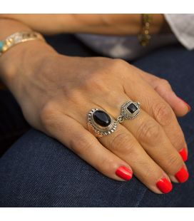 BAGUE EN ARGENT ET ONYX, COLLECTION INDE, POUR FEMME ET ENFANT 