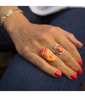 Bague Amérindienne Navajo, Spiney Oyster et Argent, pour femme 