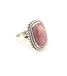 Bague Indienne Femme, superbe Rhodocrosite rectangle monté sur Argent brodé