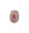 Bague Indienne Femme, superbe Rhodocrosite rectangle monté sur Argent brodé