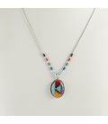 NATIVE AMERICAN LIQUID SILVER NECKLACE, SILVER AND MULTICOLORED STONES, WOMEN AND KIDS