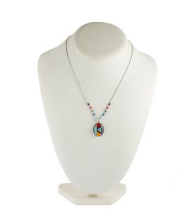 NATIVE AMERICAN LIQUID SILVER NECKLACE, SILVER AND MULTICOLORED STONES, WOMEN AND KIDS