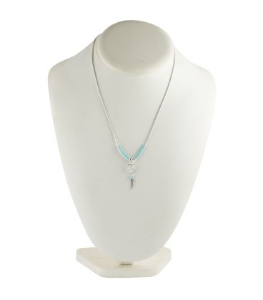 "Liquid Silver" necklace. Turquoise heart and feathers, for women and girls.