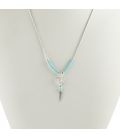 "Liquid Silver" necklace. Turquoise heart and feathers, for women and girls.