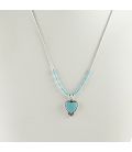 "Liquid Silver" necklace. Turquoise heart and feathers, for women and girls.