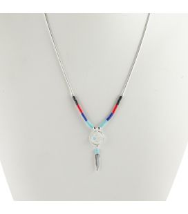 Native American LIQUID SILVER NECKLACE, Dream Catcher and bear, silver and turquoise, women and kids