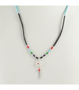 Native American LIQUID SILVER NECKLACE, Dream Catcher and bear, silver and turquoise, women and kids